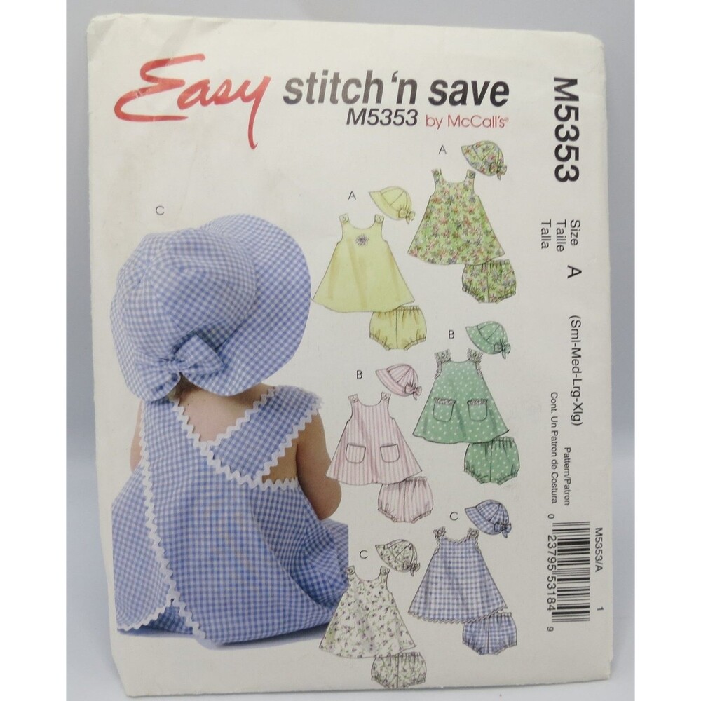 McCall's M5353 Infants' Dress Panties Hat Set Size A Sml-Xlg Easy Sewing